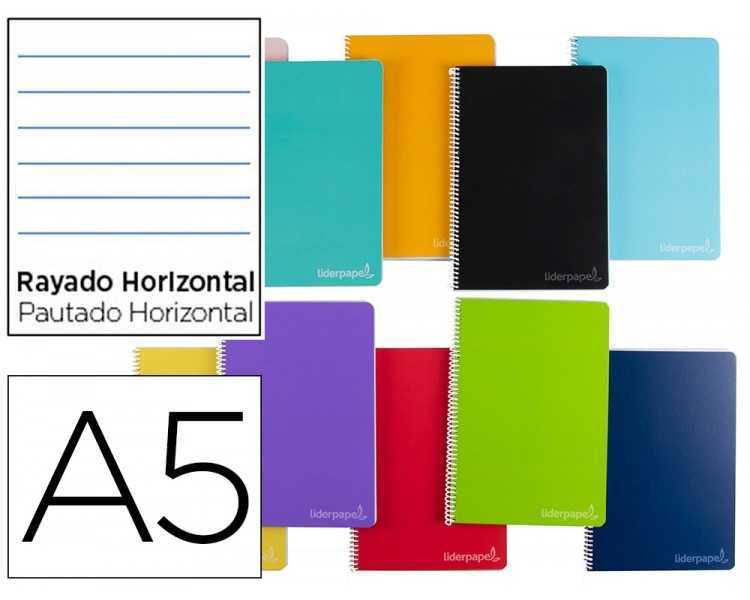 Cuaderno espiral liderpapel a5 micro witty tapa dura 140h 75gr horizontal 8mm 5 bandas 6 taladros colores surtidos