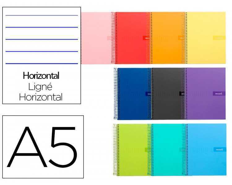 Cuaderno espiral liderpapel a5 crafty tapa forrada 80h 90 gr pauta estrecha 2,5mm con margen colores surtidos