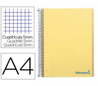 Cuaderno espiral liderpapel a4 micro wonder tapa plastico 120h 90 gr cuadro 5 mm 5 banda4 taladros color amarillo