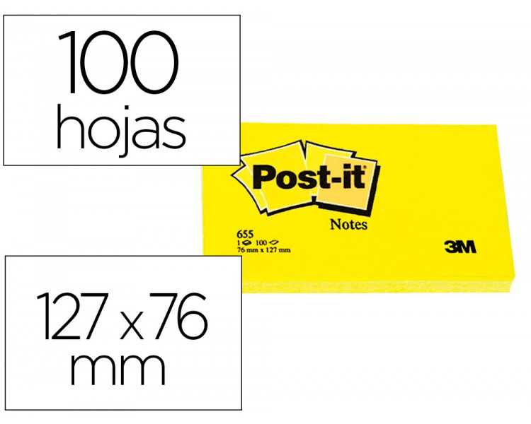 Bloc de notas adhesivas quita y pon post-it 76x127 mm con 100 hojas 655