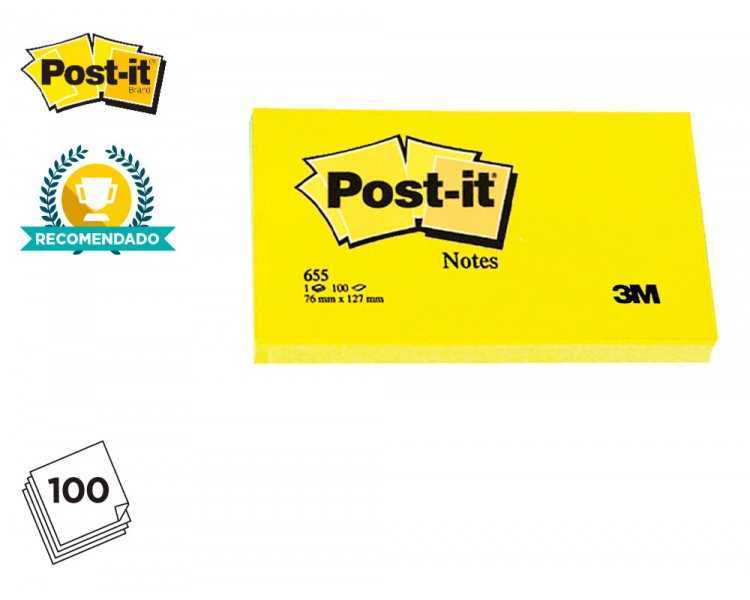 Bloc de notas adhesivas quita y pon post-it 76x127 mm con 100 hojas 655