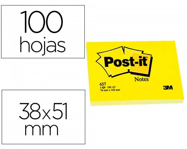 Bloc de notas adhesivas quita y pon post-it 38x51 mm con 100 hojas 653e