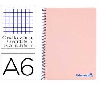 Cuaderno espiral liderpapel a6 micro wonder tapa plastico 120h 90 gr cuadro 5mm 4 bandas color rosa