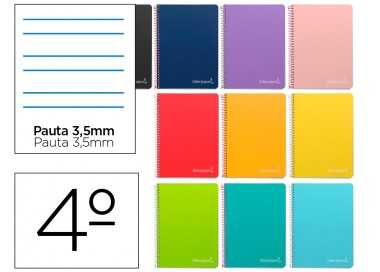 Cuaderno espiral liderpapel cuarto witty tapa dura 80h 75gr rayado montessori 3,5 mm colores surtidos