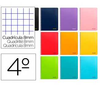 Cuaderno espiral liderpapel cuarto smart tapa blanda 80h 60gr cuadro 8mm con margen colores surtidos