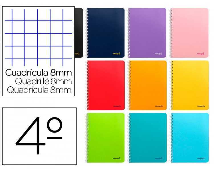 Cuaderno espiral liderpapel cuarto smart tapa blanda 80h 60gr cuadro 8mm con margen colores surtidos