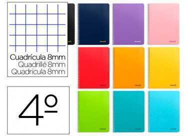 Cuaderno espiral liderpapel cuarto smart tapa blanda 80h 60gr cuadro 8mm con margen colores surtidos