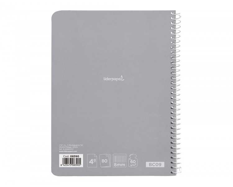 Cuaderno espiral liderpapel cuarto smart tapa blanda 80h 60gr cuadro 8mm con margen colores surtidos