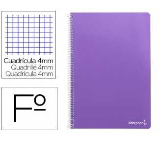Cuaderno espiral liderpapel folio smart tapa blanda 80h 60gr cuadro 4mm con margen color violeta