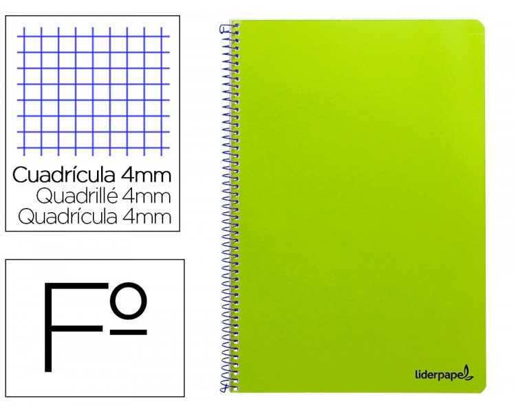 Cuaderno espiral liderpapel folio smart tapa blanda 80h 60gr cuadro 4mm con margen color verde