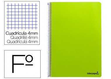 Cuaderno espiral liderpapel folio smart tapa blanda 80h 60gr cuadro 4mm con margen color verde