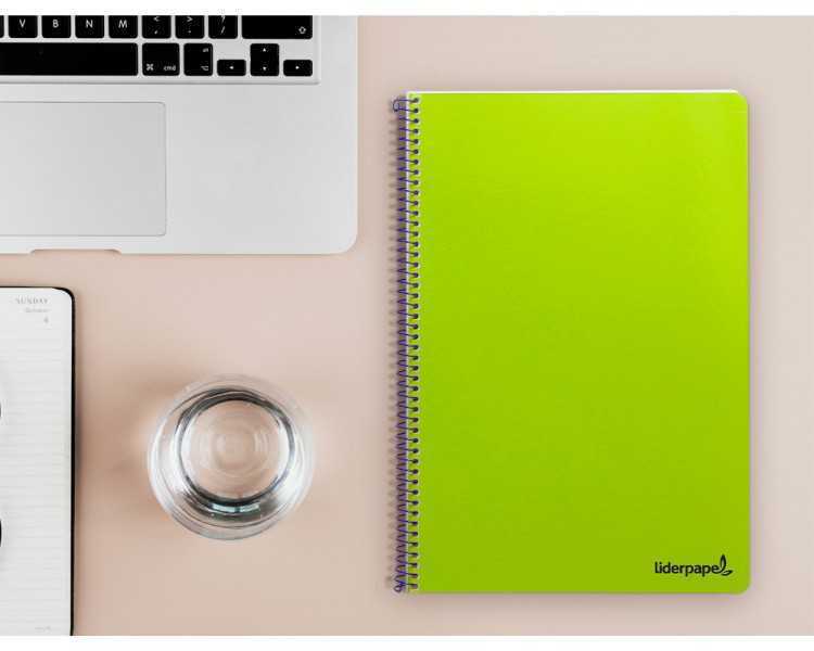 Cuaderno espiral liderpapel folio smart tapa blanda 80h 60gr cuadro 4mm con margen color verde