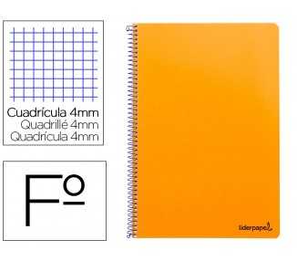 Cuaderno espiral liderpapel folio smart tapa blanda 80h 60gr cuadro 4mm con margen color naranja