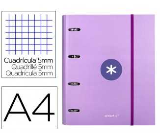 Carpeta con recambio antartik a4 cuadro 5mm forrada 4 anillas 40mm redondas con solapa color lavanda