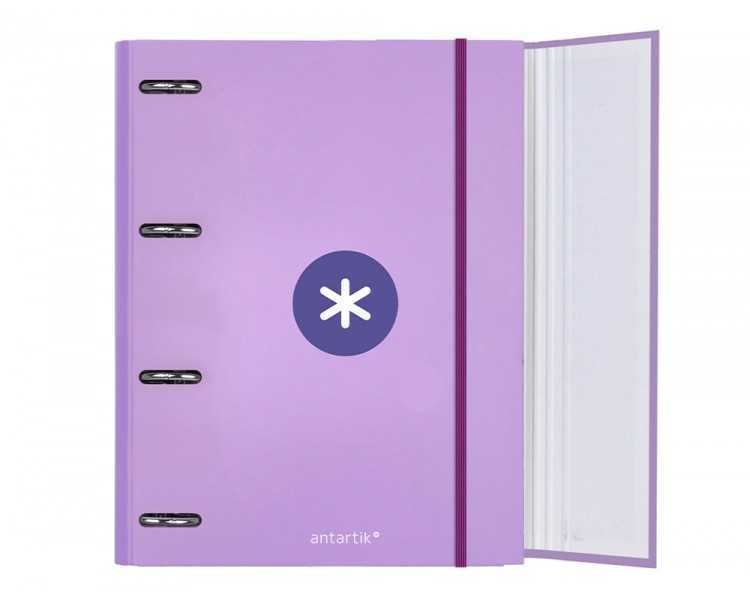 Carpeta con recambio antartik a4 cuadro 5mm forrada 4 anillas 40mm redondas con solapa color lavanda