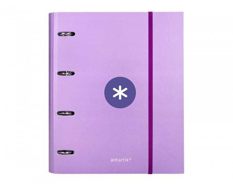 Carpeta con recambio antartik a4 cuadro 5mm forrada 4 anillas 40mm redondas con solapa color lavanda