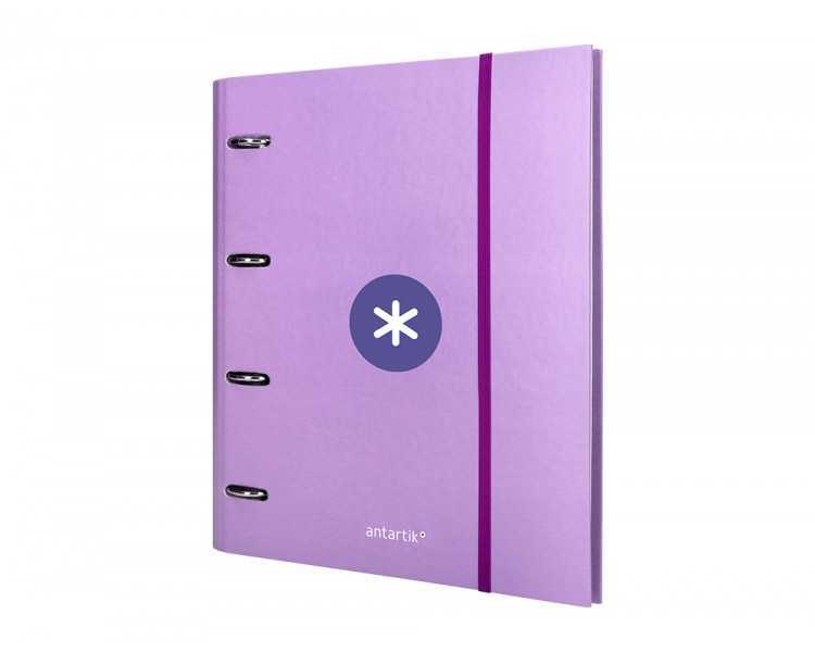 Carpeta con recambio antartik a4 cuadro 5mm forrada 4 anillas 40mm redondas con solapa color lavanda