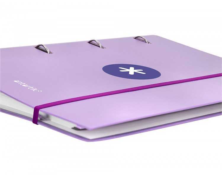 Carpeta con recambio antartik a4 cuadro 5mm forrada 4 anillas 40mm redondas con solapa color lavanda