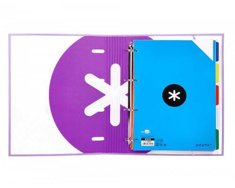 Carpeta con recambio antartik a4 cuadro 5mm forrada 4 anillas 40mm redondas con solapa color lavanda