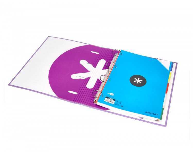 Carpeta con recambio antartik a4 cuadro 5mm forrada 4 anillas 40mm redondas con solapa color lavanda