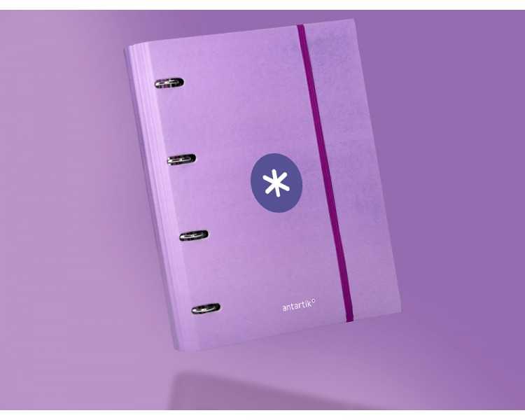 Carpeta con recambio antartik a4 cuadro 5mm forrada 4 anillas 40mm redondas con solapa color lavanda