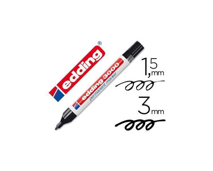 Rotulador edding marcador permanente 3000 negro punta redonda 1,5-3 mm recargable