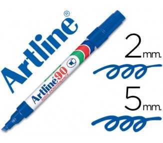 Rotulador artline marcador permanente ek-90 azul punta biselada 5 mm papel metal y cristal