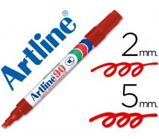 Rotulador artline marcador permanente ek-90 rojo punta biselada 5 mm papel metal y cristal