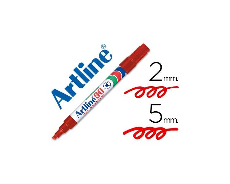 Rotulador artline marcador permanente ek-90 rojo punta biselada 5 mm papel metal y cristal