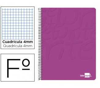 Cuaderno espiral liderpapel folio write tapa blanda 80h 60gr cuadro 4mm con margen color rosa
