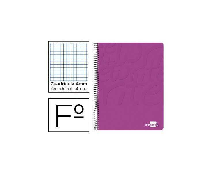 Cuaderno espiral liderpapel folio write tapa blanda 80h 60gr cuadro 4mm con margen color rosa