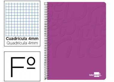 Cuaderno espiral liderpapel folio write tapa blanda 80h 60gr cuadro 4mm con margen color rosa
