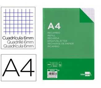 Recambio liderpapel a4 100 hojas 60g/m2 cuadro 6 mm 4 taladros con margen