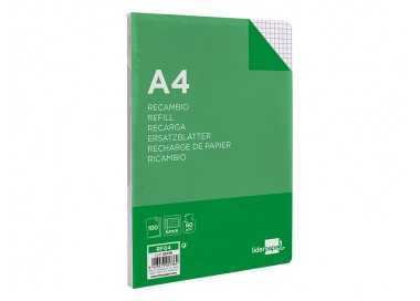 Recambio liderpapel a4 100 hojas 60g/m2 cuadro 6 mm 4 taladros con margen Recambio liderpapel a4 100 hojas 60g/m2 cuadro 6 mm 4 taladros con margen