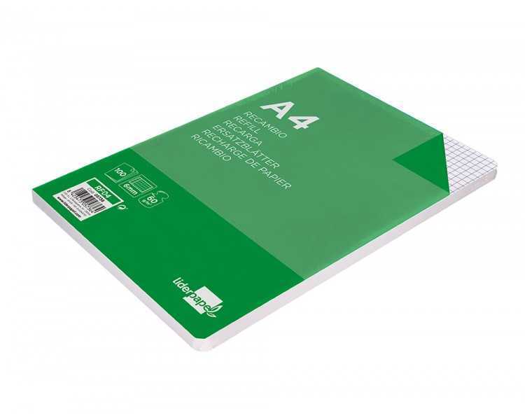 Recambio liderpapel a4 100 hojas 60g/m2 cuadro 6 mm 4 taladros con margen