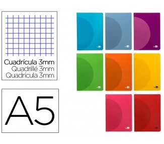 Libreta liderpapel 360 tapa de plastico a5 48 hojas 90g/m2 cuadro 3 mm con margen colores surtidos