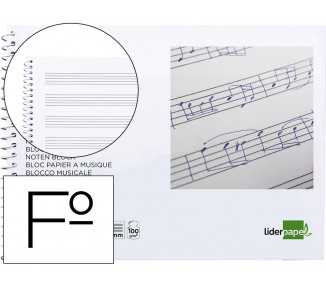 Bloc musica liderpapel pentagrama 3mm folio apaisado 20 hojas 100g/m2
