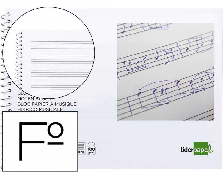 Bloc musica liderpapel pentagrama 3mm folio apaisado 20 hojas 100g/m2