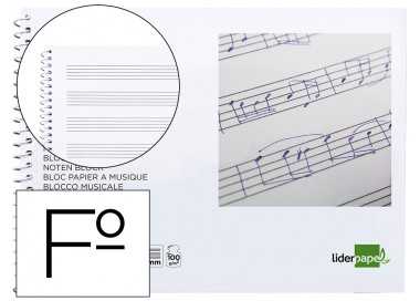 Bloc musica liderpapel pentagrama 3mm folio apaisado 20 hojas 100g/m2
