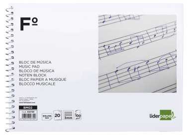 Bloc musica liderpapel pentagrama 3mm folio apaisado 20 hojas 100g/m2