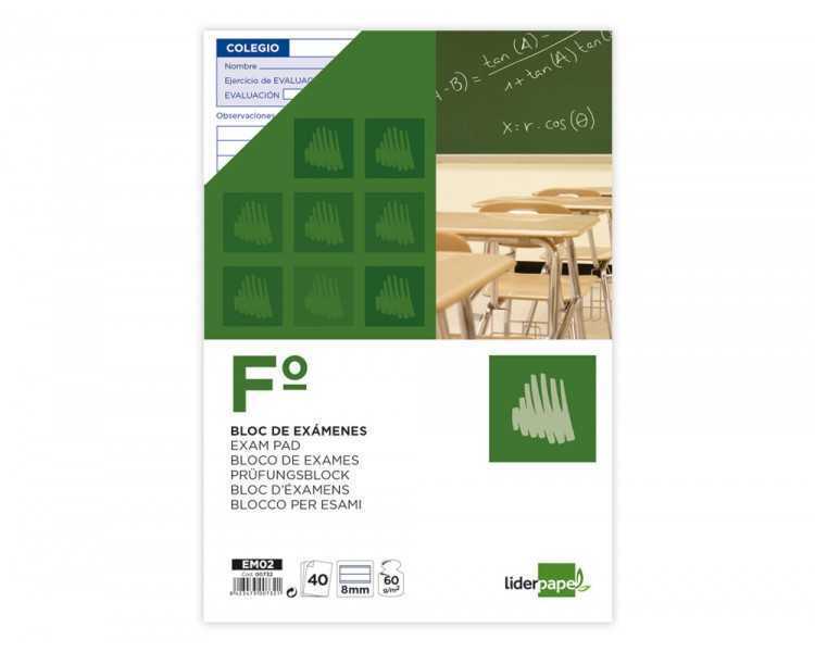Bloc examenes liderpapel horizontal folio 40 hojas 60g/m2
