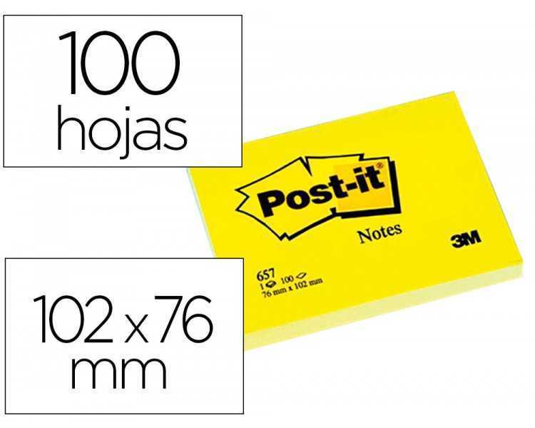 Bloc de notas adhesivas quita y pon post-it 76x102 mm con 100 hojas 657