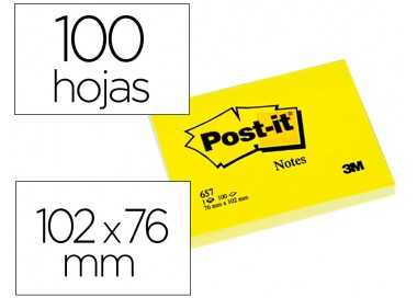 Bloc de notas adhesivas quita y pon post-it 76x102 mm con 100 hojas 657