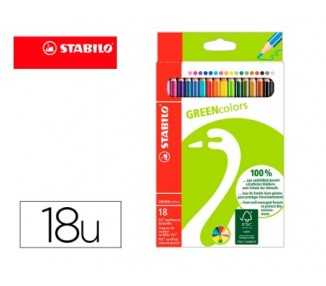 Lapices de colores stabilo green colors con certificado fsc estuche carton de 18 unidades colores surtidos