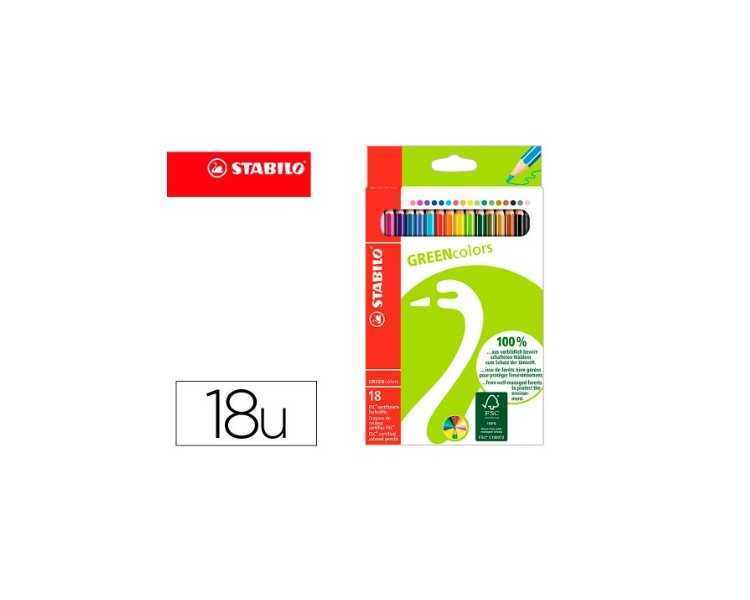 Lapices de colores stabilo green colors con certificado fsc estuche carton de 18 unidades colores surtidos