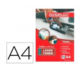Papel plastico yosan paperplast poliester blanco brillo din a4 200 mc imprimible paquete de 50 hojas