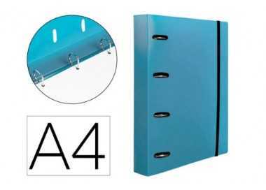 Carpeta con recambio liderpapel a4 cuadro 5mm 100 hojas 80g polipropileno 4 anillas 40mm celeste opaco