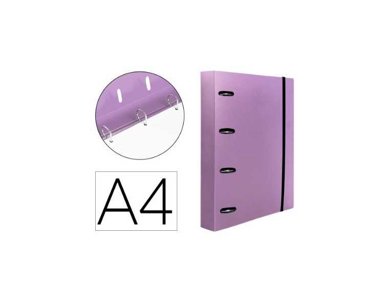 Carpeta con recambio liderpapel a4 cuadro 5mm 100 hojas 80g polipropileno 4 anillas 40mm lavanda opaco