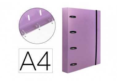 Carpeta con recambio liderpapel a4 cuadro 5mm 100 hojas 80g polipropileno 4 anillas 40mm lavanda opaco