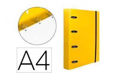 Carpeta con recambio liderpapel a4 cuadro 5mm 100 hojas 80g polipropileno 4 anillas 40mm amarillo fluor